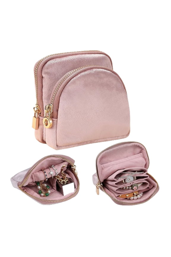Small Travel Jewelry Case Set 2-in-1 Detachable Velvet Pouches, Portable Jewelry Organizer bag for Rings Earrings Bracelets, Gift Box for Women