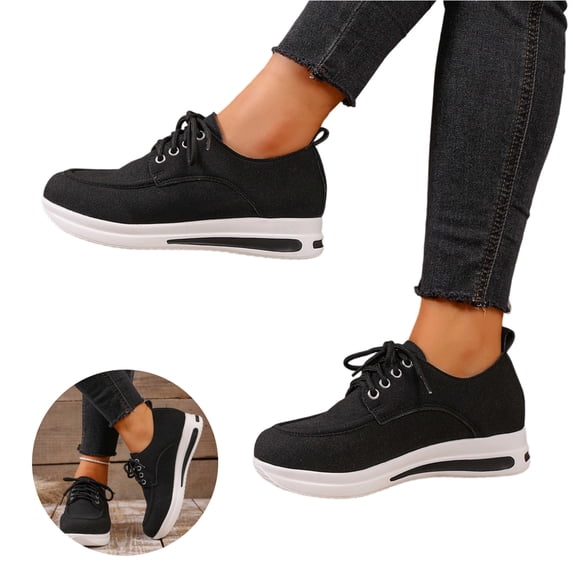 Willtoo Sneakers For Women Round Toe Lace Up Casual Platform Sneakers Comfort Wedge Heel Lightweight Walking Shoes for Daily Wear