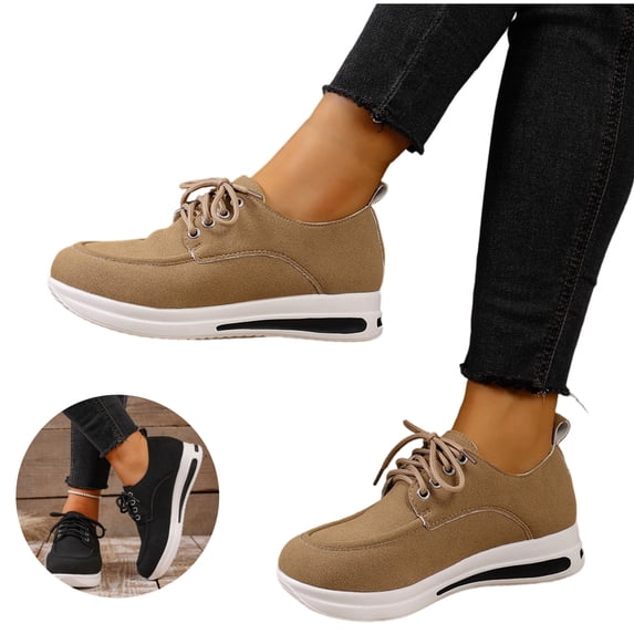 Willtoo Sneakers For Women Round Toe Lace Up Casual Platform Sneakers Comfort Wedge Heel Lightweight Walking Shoes for Daily Wear