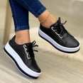 thumbnail image 1 of Willtoo Sneakers For Women Slip On Wide Width PU Leather Shoes Lace Up Casual Fashion Walking Platform Flats Loafers Black, 1 of 5
