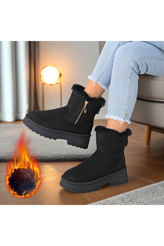 Snow Boots for Women Genuine Suede Leather Winter Boots Water Resistant Warm Booties Fur Lined Ankle Booties Fuzzy Classic Outdoor Black