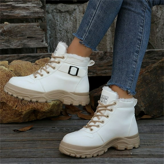 Willtoo Snow Boots for Women,Platform Winter Boots Warm Sneaker,Hiking Shoes Waterproof with Lace Up White