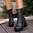 thumbnail image 1 of Willtoo Square Toe Boots for Women High Chunky Block Heel Ankle Booties Platform Stretch Boots for Autumn Winter, 1 of 6
