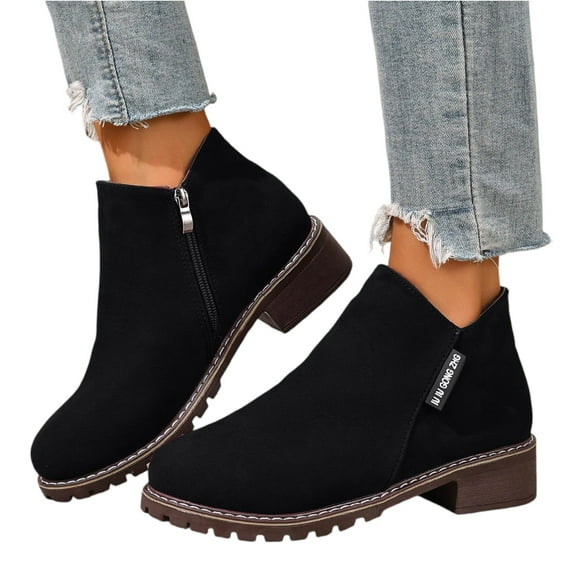 Willtoo Suede Ankle Boots for Women Low Heel Non Slip Low Chunky Booties Fall Winter Walking Outdoor Short Boots with Zipper Black