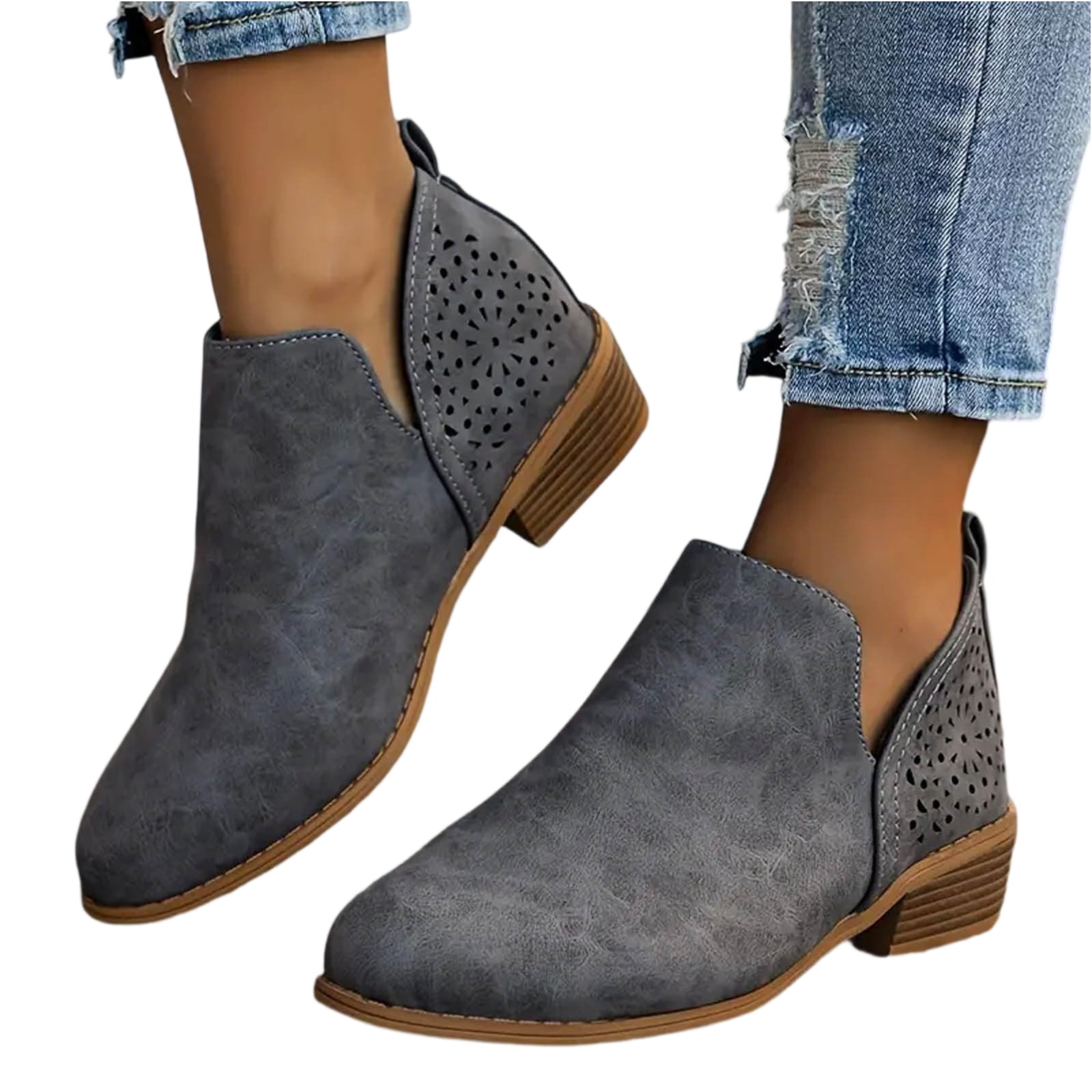 Willtoo Suede Ankle Boots for Women Low Heel Non Slip Low Chunky ...