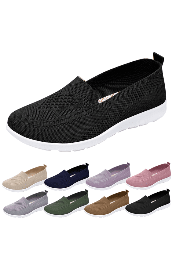 Tennis Shoes Womens Women's Slip on Flat Shoes Comfortable Knit Loafers Lightweight Nurse Walking Sneakers Black 9 Wide