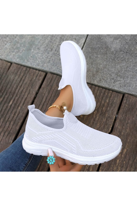 Tennis Shoes Womens Women's Slip on Flat Shoes Comfortable Knit Loafers Lightweight Nurse Walking Sneakers White 7.5 Wide