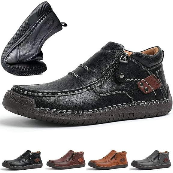 Willtoo The First Young Shoes Men, Men’S Handmade Premium Leather Slip-On Driving Boots Travel & Outdoor Black 7