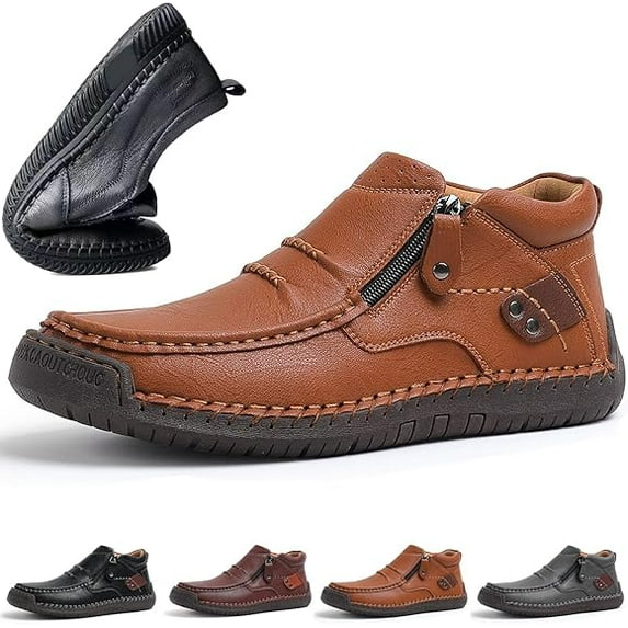 Willtoo The First Young Shoes Men, Men’S Handmade Premium Leather Slip-On Driving Boots Travel & Outdoor Brown 7