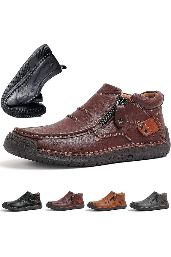 The First Young Shoes Men, Men’S Handmade Premium Leather Slip-On Driving Boots Travel & Outdoor
