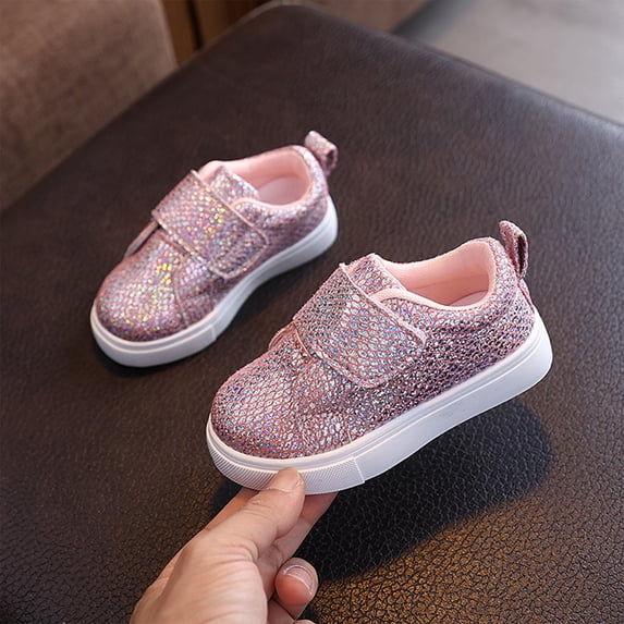 Willtoo Toddler Sneakers for Boys and Girls Glitter Hook and Loops Sneakers Baby Canvas Shoes