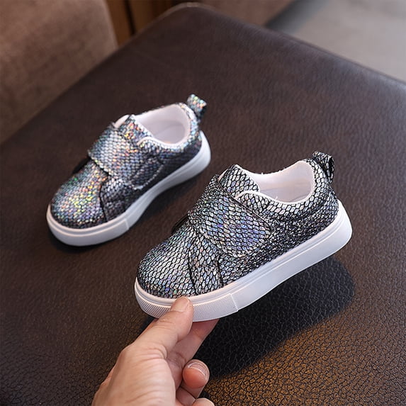 Willtoo Toddler Sneakers for Boys and Girls Glitter Hook and Loops Sneakers Baby Canvas Shoes