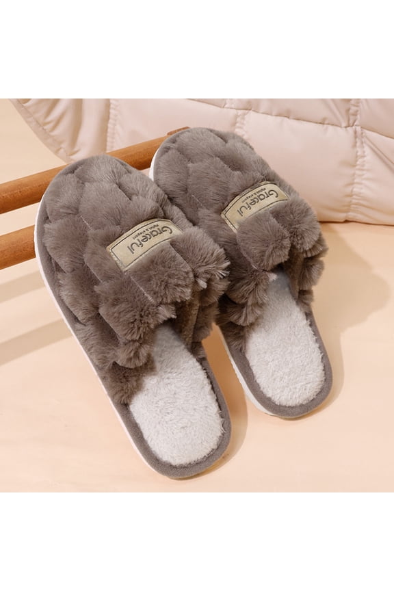 Unisex Checkered House Slippers Plush Fuzzy Warm Slip-On Slippers for Women Men Lightweight Indoor Bedroom Orthopedic Shoes Brown 5.5-6.5 Women/4.5-5 Men