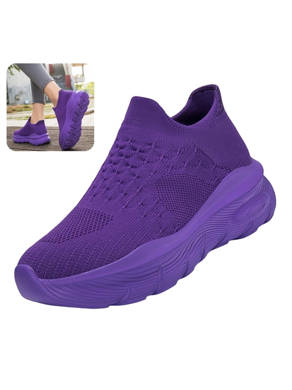 Unisex Slip‑On Fly Knit Sneakers Breathable Mesh Comfort Walking Shoes Lightweight Soft Non‑Slip Casual Trainers