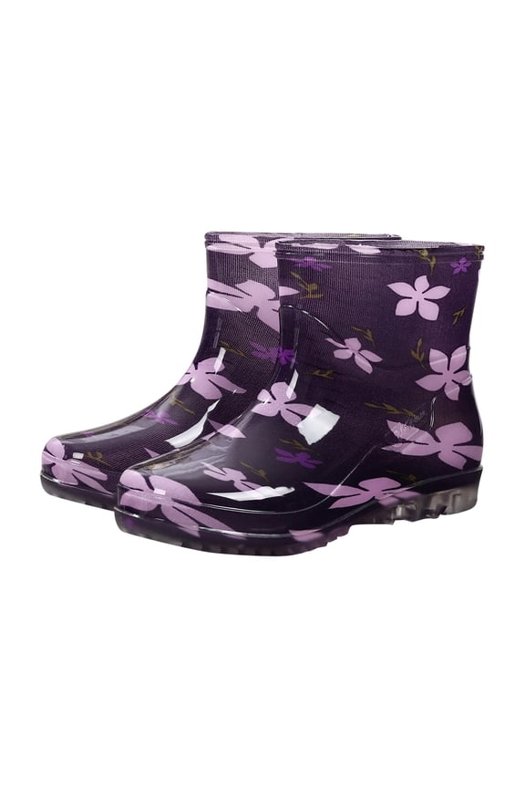 Water Shoes Shoe Round Waterproof Middle Toe Low Heeled Rain Boots Purple