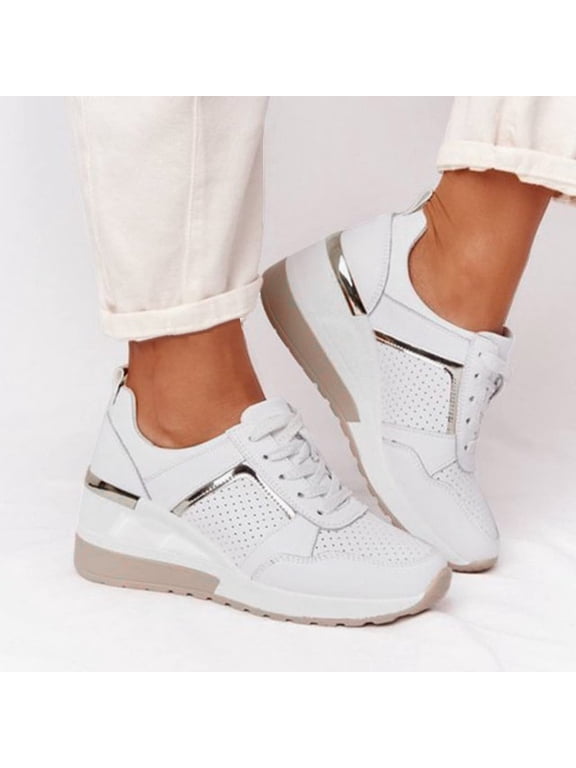 Women's Chunky Wedge Sneakers, Lightweight Lace-Up Platform Walking Shoes, Breathable Casual Fashion Trainers