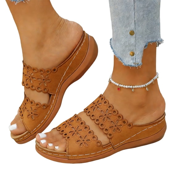 Willtoo Wedges Orthopedic Sandals for Women Comfortable Orthopedic Dressy Casual Summer Breathable Vacation Shoes Platform Floral Slides Sandals