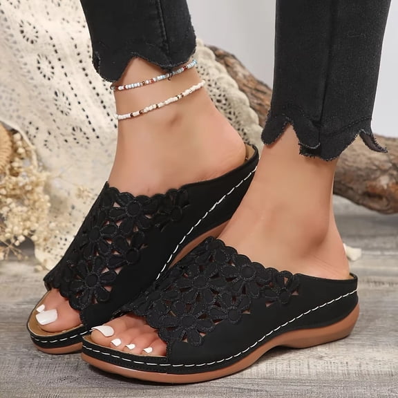 Willtoo Wedges Sandals for Women Comfortable Orthopedic Dressy Casual Summer Breathable Vacation Shoes Platform Floral Slides Sandals