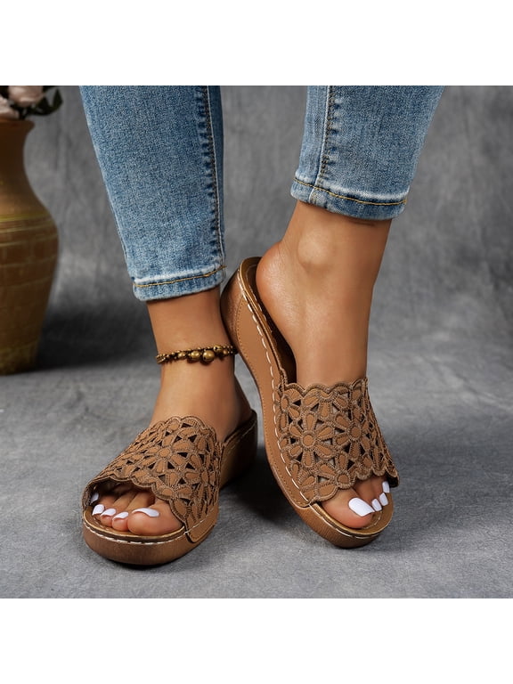 Wedges Sandals for Women Comfortable Orthopedic Dressy Casual Summer Breathable Vacation Shoes Platform Floral Slides Sandals