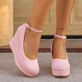 thumbnail image 1 of Willtoo Wedges for Women Closed Round Toe Ankle Strap Platform High Heel Wedge Pumps Dress Shoes Pink, 1 of 6