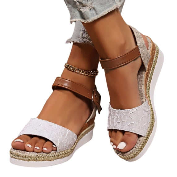 Willtoo Wedges for Women Summer Dressy Slip On Orthopedic Sandals with Arch Support Open Toe Ankle Strap Beach Boho Sandals