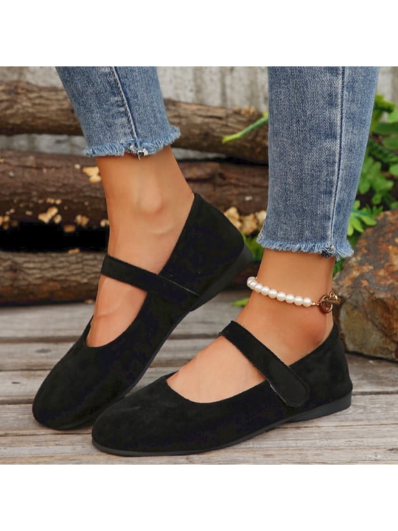 Wide Toe Box Flats Women Comfort Slip On Ballet Orthopedic Shoes Mary Jane Dressy Knit Flats with Straps Washable Casual Office