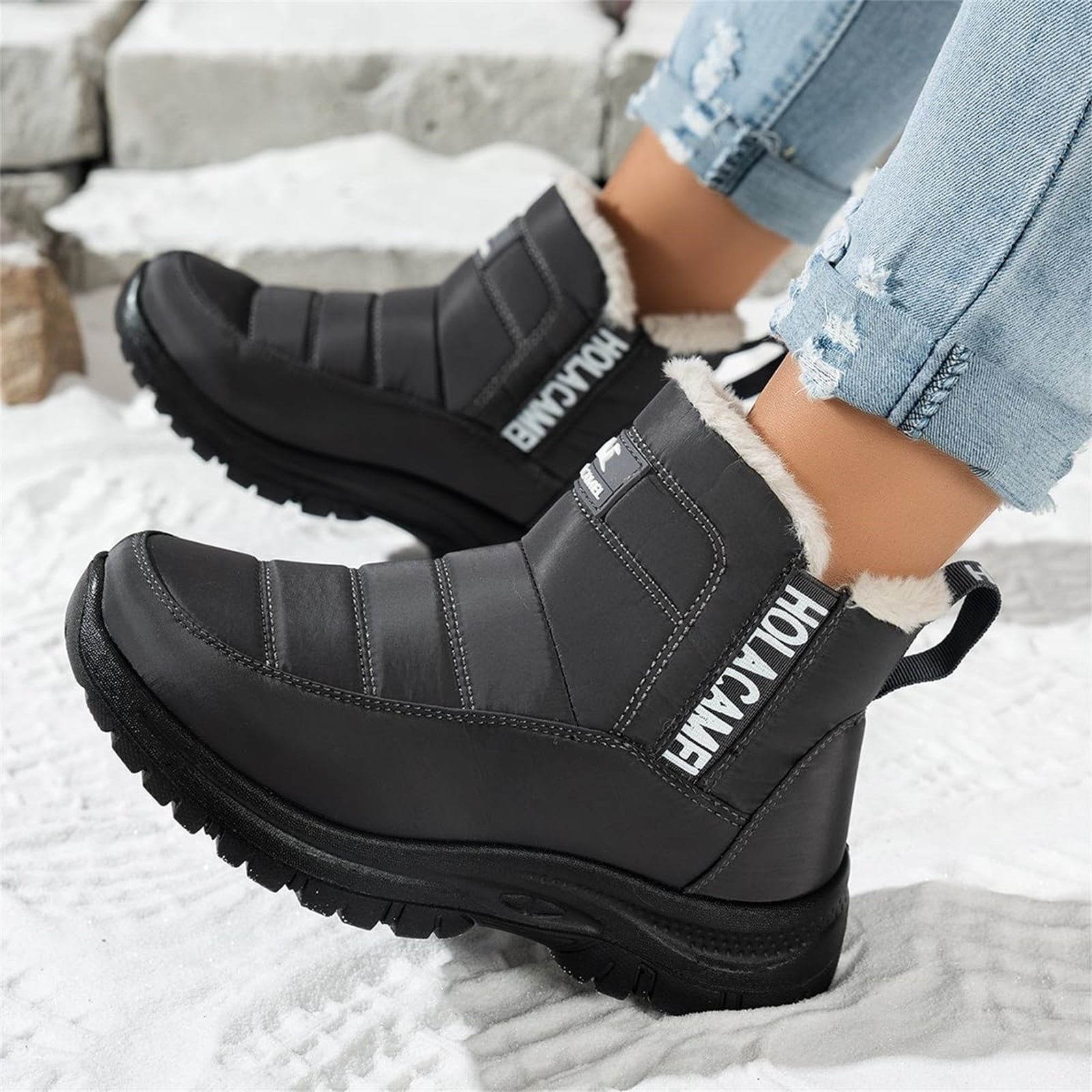 Willtoo Winter Boots for Women Waterproof Snow Boots Warm Fur Lined Ankle Booties Slip On Outdoor Lightweight Comfortable Aniti Slip Hiking Camping Walking Shoes Gray