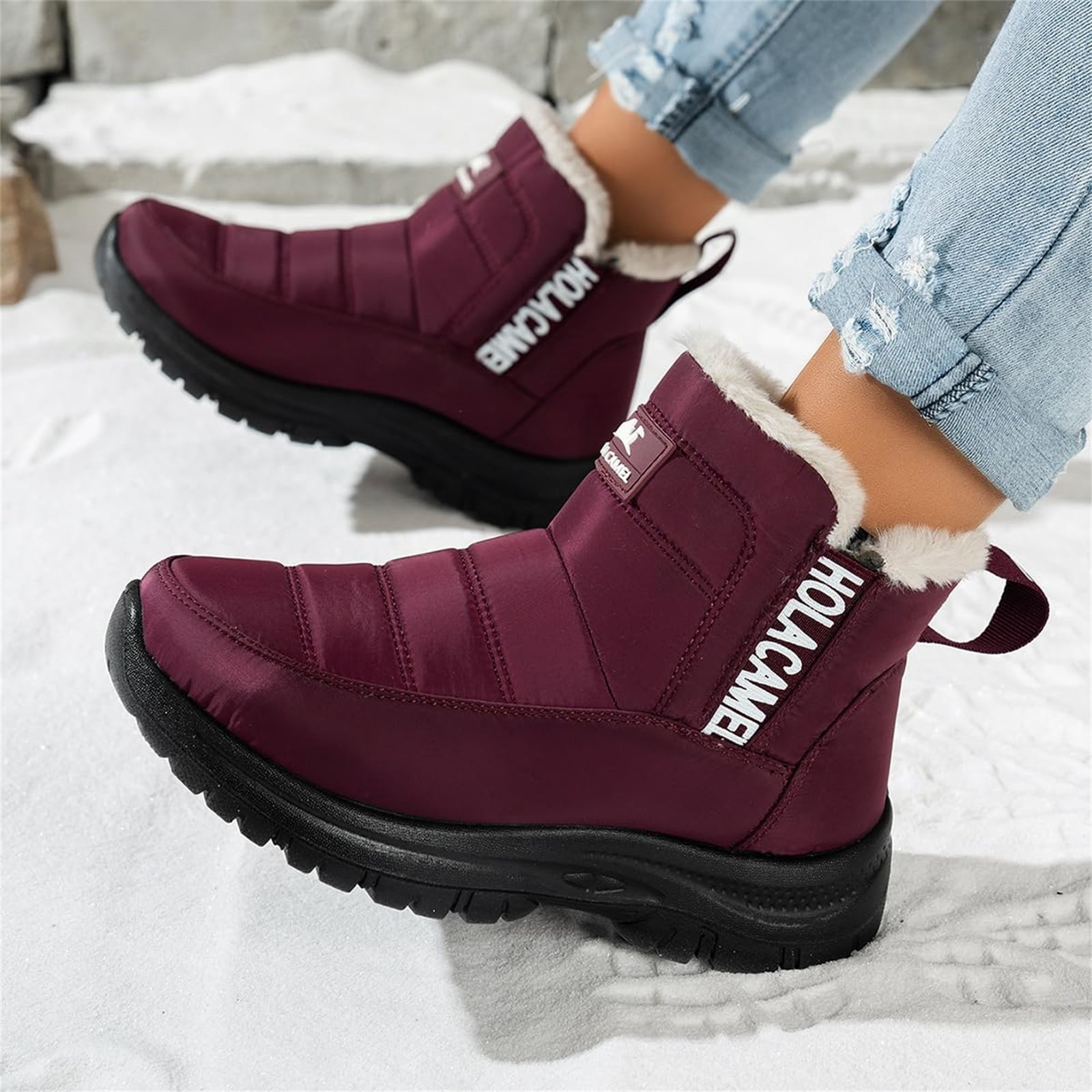 Willtoo Winter Boots for Women Waterproof Snow Boots Warm Fur Lined Ankle Booties Slip On Outdoor Lightweight Comfortable Aniti Slip Hiking Camping Walking Shoes Red