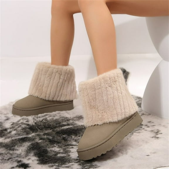 Willtoo Winter Boots for Women Faux Fur Ankle Snow Boots Cozy Warm Snow Booties with Platform Suede Winter Shoes Army Green