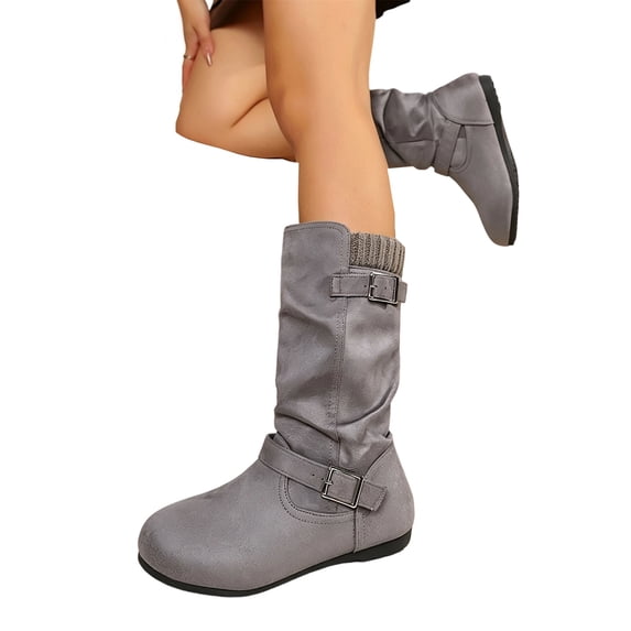 Willtoo Winter Boots for Women Snow Mid Calf Flat Ankle Booties for Cowgirl Buckle Strappy Shoes