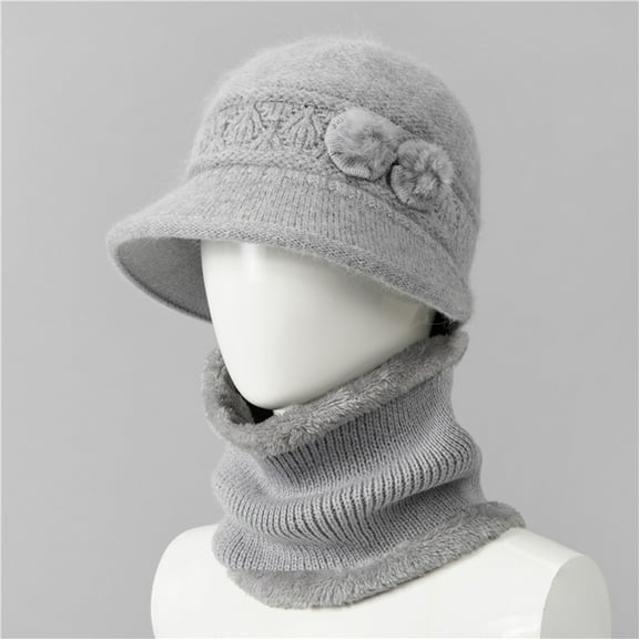 Willtoo Winter Hat Scarf Set for Women Warm Cloche Bucket Hat   Circle Scarf Set Cold Weather Accessories Gray