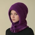 thumbnail image 1 of Willtoo Winter Hats for Women Knit Beanie with Adjustable Drawstring Warm Hooded Scarf Skull Cap Dark Purple, 1 of 3