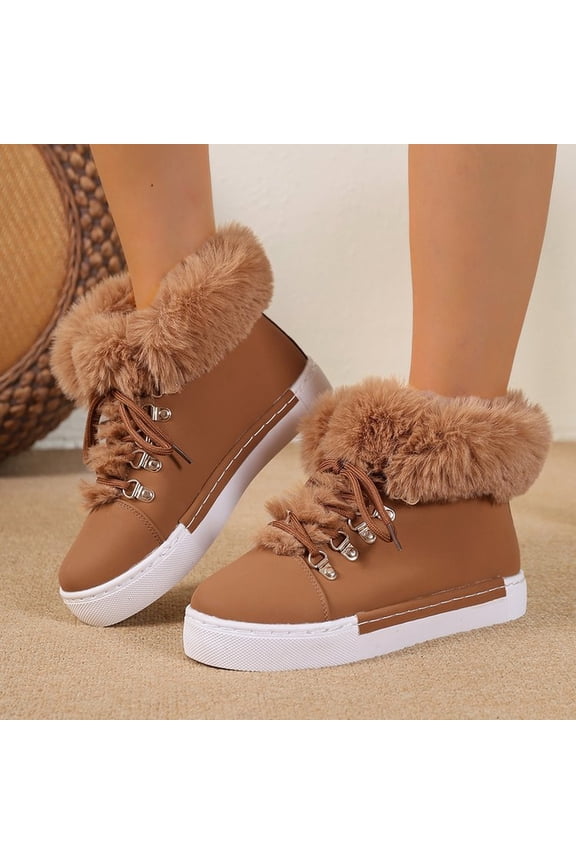 Winter Women's Snow Boots Short Barrel, Fleece Lined Thickened Boots for Cold Weather Ginger