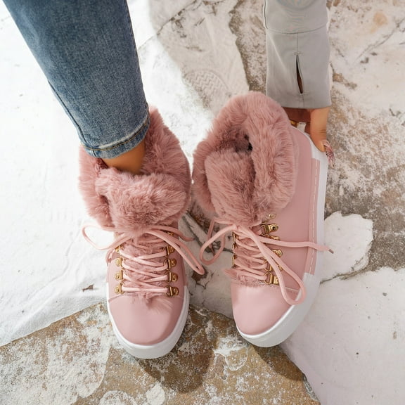 Willtoo Winter Women's Snow Boots Short Barrel, Fleece Lined Thickened Boots for Cold Weather Pink