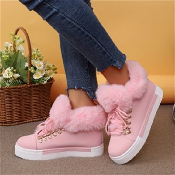 Willtoo Winter Women's Snow Boots Short Barrel,Plus Size, Fleece Lined Thickened Boots for Cold Weather Pink