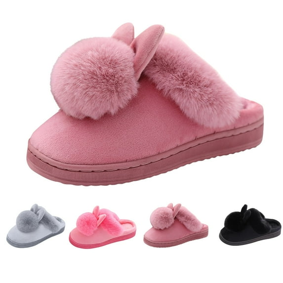 Willtoo Winter slippers female furry rabbit ears slippers, cute caton animal rabbit ears plus plush Soft Comfort slippers Red
