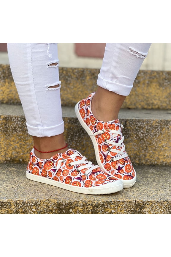 Women 2026 Halloween Pumpkin Shoes Cute Spooky Print Loafers Lightweight Comfortable Platform Casual Walking Shoes Slip on Flat Sneakers Boat Shoes with Soft Sole