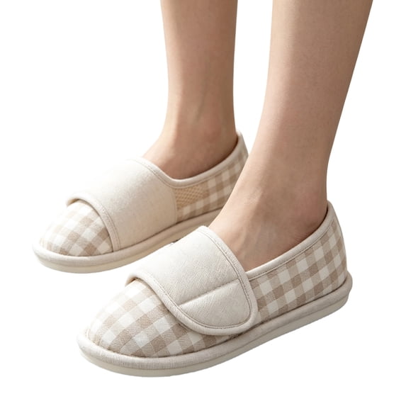 Willtoo Women Adjustable Strap Closed Back Plaid House Slippers Breathable Soft Slip On Indoor Shoes Lightweight Non Slip Casual Walking Shoes