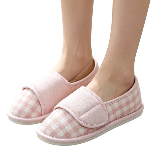 Willtoo Women Adjustable Strap Closed Back Plaid House Slippers Breathable Soft Slip On Indoor Shoes Lightweight Non Slip Casual Walking Shoes