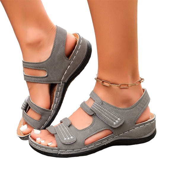 Willtoo Women Arch Support Walking Sandals Comfortable Open Toe Wide Width Orthopedic Sandals with Adjustable Hook Loop Strap Summer Dressy Non-Slip Casual Sandal