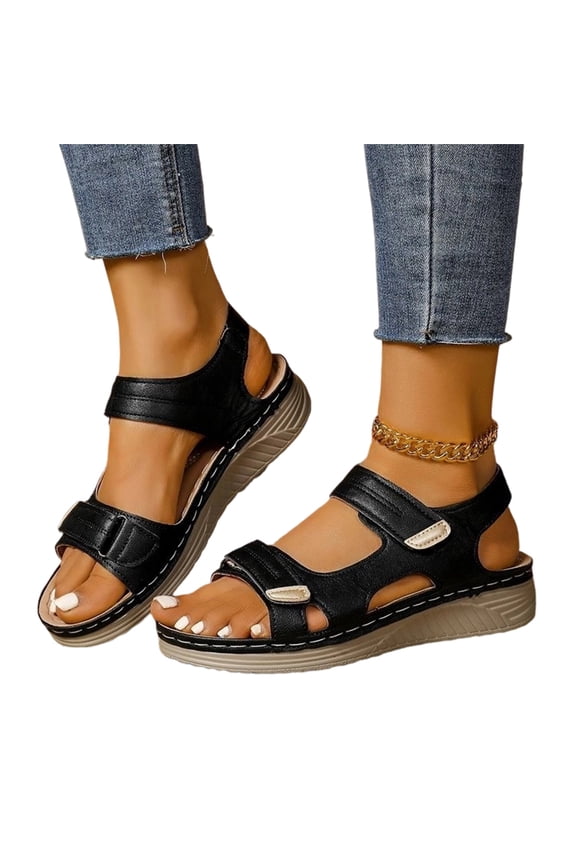 Women Arch Support Walking Sandals Comfortable Open Toe Wide Width Orthopedic Sandals with Adjustable Hook Loop Strap Summer