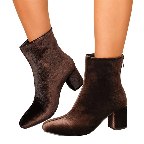 Willtoo Women Boots Fashion Mid Block Heel Satin Ankle Boots Chunky Heel Booties
