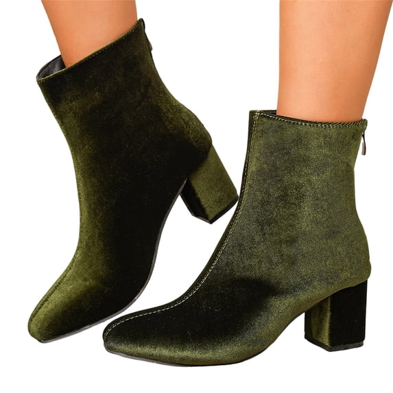 Willtoo Women Boots Fashion Mid Block Heel Satin Ankle Boots Chunky Heel Booties