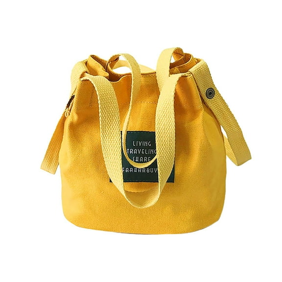 Willtoo Women Canvas Shoulder Bag, Tote Handbag Mini Single Crossbody Messenger Bag Long Strap Shopping Bag Pouch Multi-Color Yellow