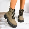 thumbnail image 1 of Willtoo Women Chunky Lug Sole Lace up Combat Boots Low Heel Fashion Leather Motorcycle Riding Round Toe British Casual Work Boots Womens Outdoor Non-Slip Platform Comfortable Short Booties Army Green, 1 of 6