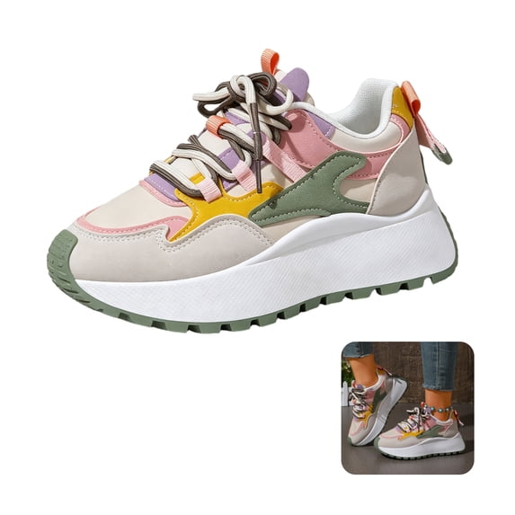 Willtoo Women Chunky Platform Sneakers Lace Up Elevated Color Block Versatile Comfort Casual Athletic Walking Shoes