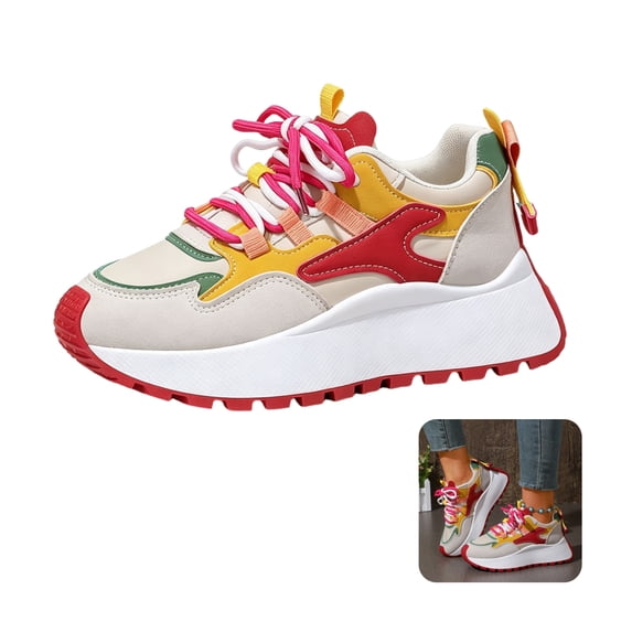 Willtoo Women Chunky Platform Sneakers Lace Up Elevated Color Block Versatile Comfort Casual Athletic Walking Shoes