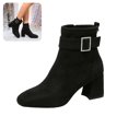 thumbnail image 1 of Willtoo Women Faux Suede Square Toe Buckle Block Heel Ankle Boots, 1 of 6