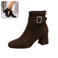 thumbnail image 1 of Willtoo Women Faux Suede Square Toe Buckle Block Heel Ankle Boots, 1 of 6