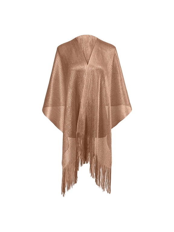 Women Fringe Tassel Mesh Sheer Shiny Summer Beach Cover Ups Kimono Loose Cardigan Capes Tops Swimsuit Coverups